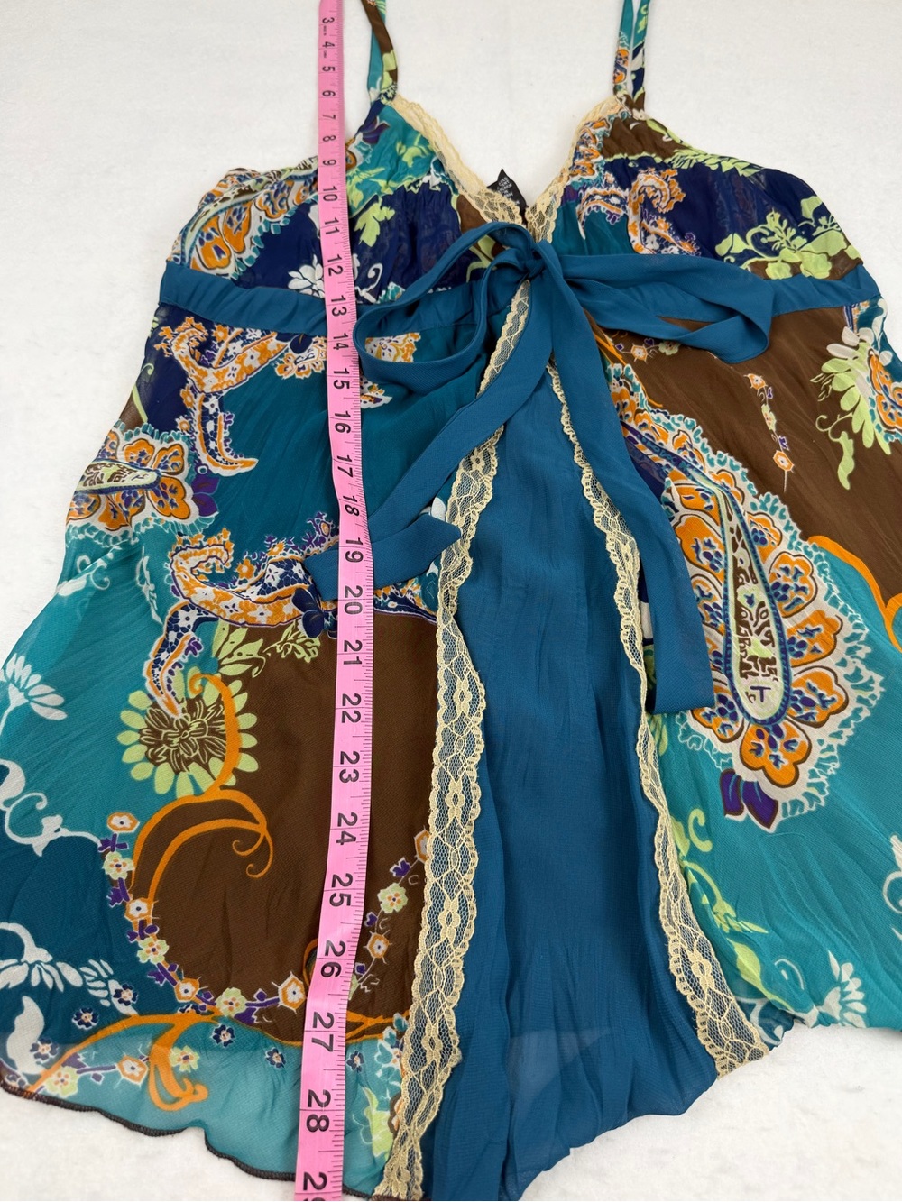 Eyeshadow XL Paisley Boho Babydoll Cami Top Lace Trim Tie Front - Picture 4 of 5